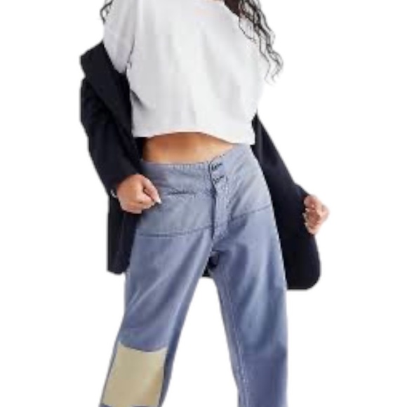 #41 SANDRINE ROSE by Free People French Worker Wide Leg Size 31 Light Wash Jeans - Picture 3 of 14